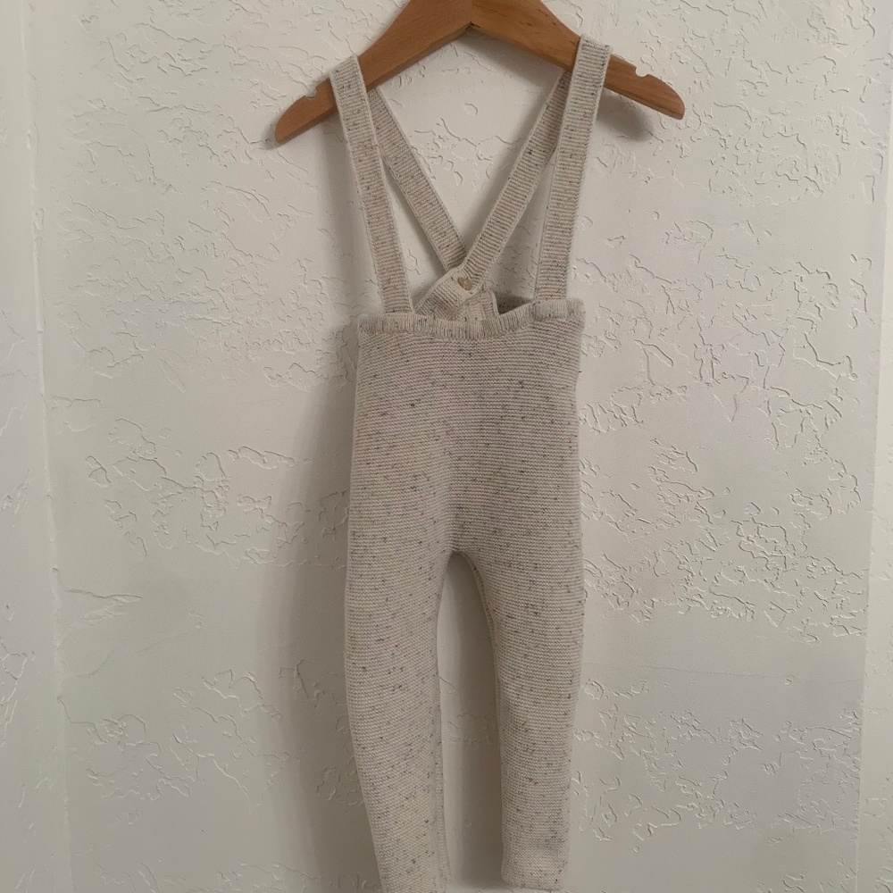 Fin & Vince White Confetti Knit Overalls